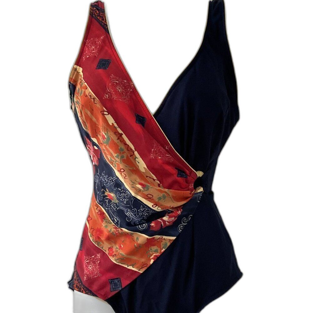 Vintage Floral Asymmetrical One Piece Swimsuit 90s